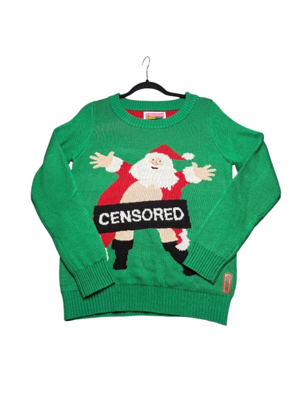 Tipsy Elves Ugly Christmas Sweater Size M Censored Santa Claus Green Holiday